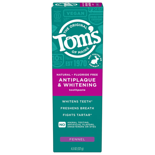 Tom's of Maine Antiplaque and Whitening Toothpaste, Fennel, Fluoride Free, 4.5 oz