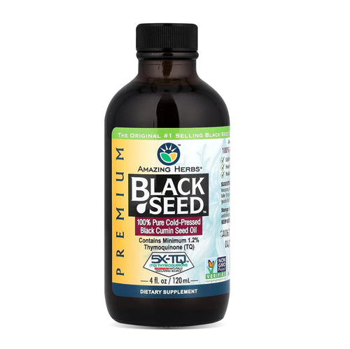 Amazing Herbs Black Seed Oil Liquid, 4 fl oz Glass Bottle