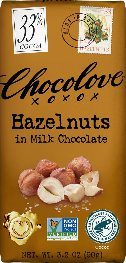 Chocolove Milk Chocolate Hazelnuts Bar, 3.2 oz