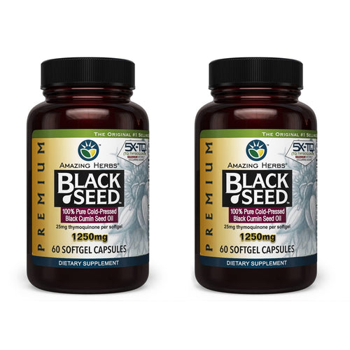 Amazing Herbs Black Seed Oil, 1250 mg, 60 Softgels (Pack of 2)