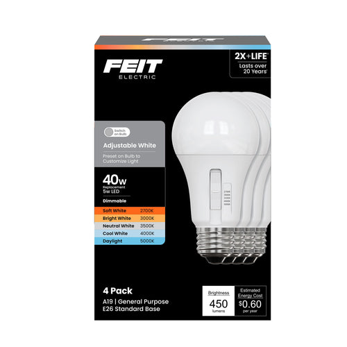 Feit Electric A21 LED Bulb, Adjustable White 2700K-5000K, 1500 Lumens