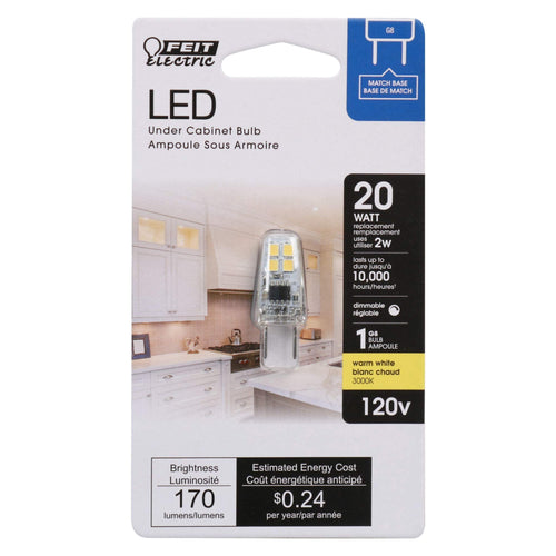 Feit G8 LED Bulb, 170 Lumen, 3000K, Dimmable, 120 Volt