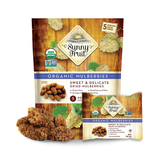 Sunny Fruit Organic Soft Turkish Dried Mulberries, 5 Individual Packs