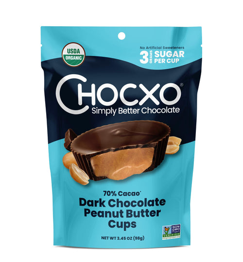 Chocxo Organic Dark Chocolate Peanut Butter Cups, 70%, 3.45 oz