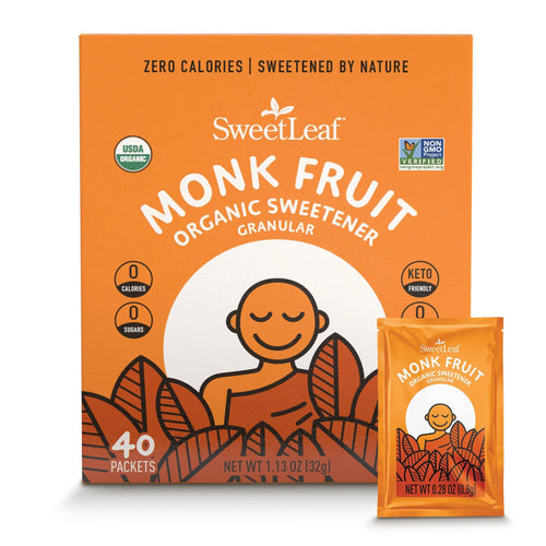 SweetLeaf Organic Monk Fruit Sweetener, Granular, 40 Packets