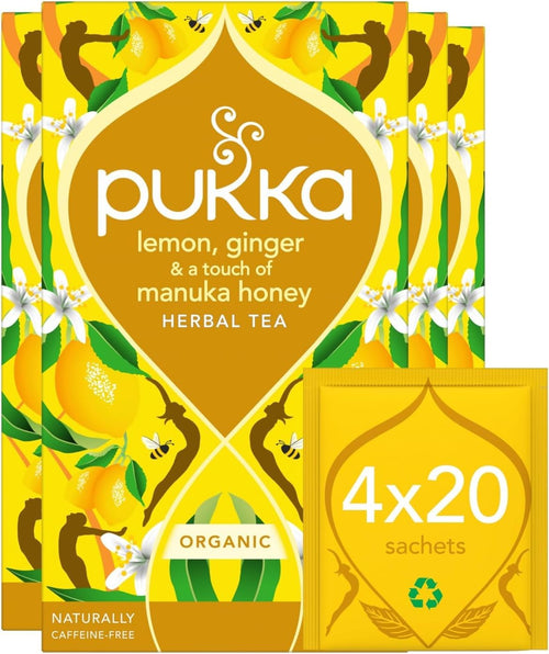 Pukka Organic Lemon Ginger and Manuka Honey Herbal Tea, 20 Bags (Case of 6)