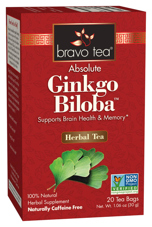 Bravo Tea Absolute Ginkgo Biloba Herbal Tea, Caffeine Free, 20 Tea Bags