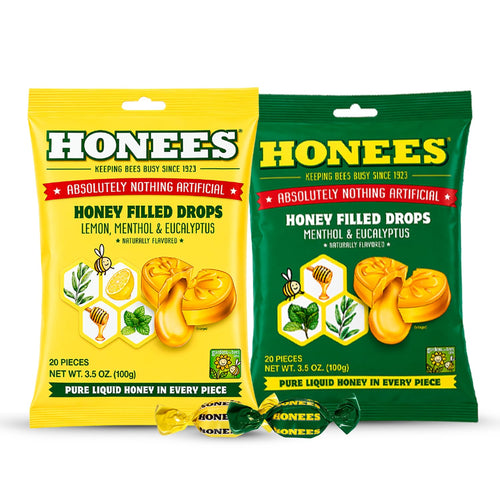 Honees Honey Filled Drops, Eucalyptus and Honey Lemon Variety (2 Pack, 40 Drops)