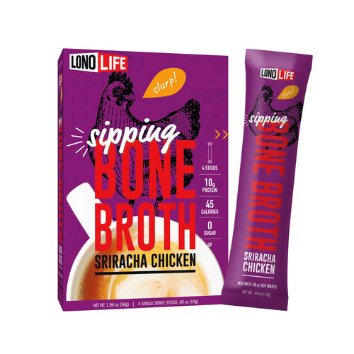 LonoLife Sriracha Chicken Bone Broth Powder Mix, 4 Stick Packs