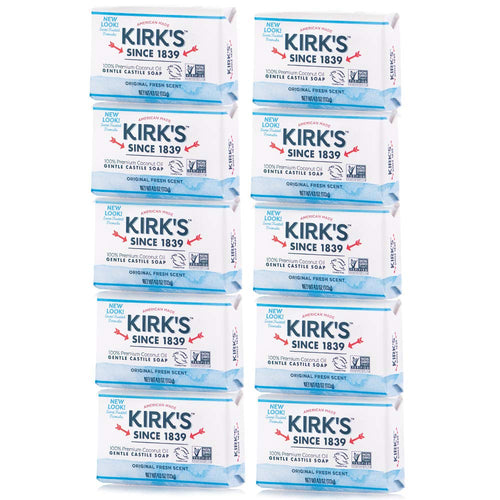 Kirk's Original Coco Castile Bar Soap, Original Fresh Scent, 4 oz (Pack of 10)