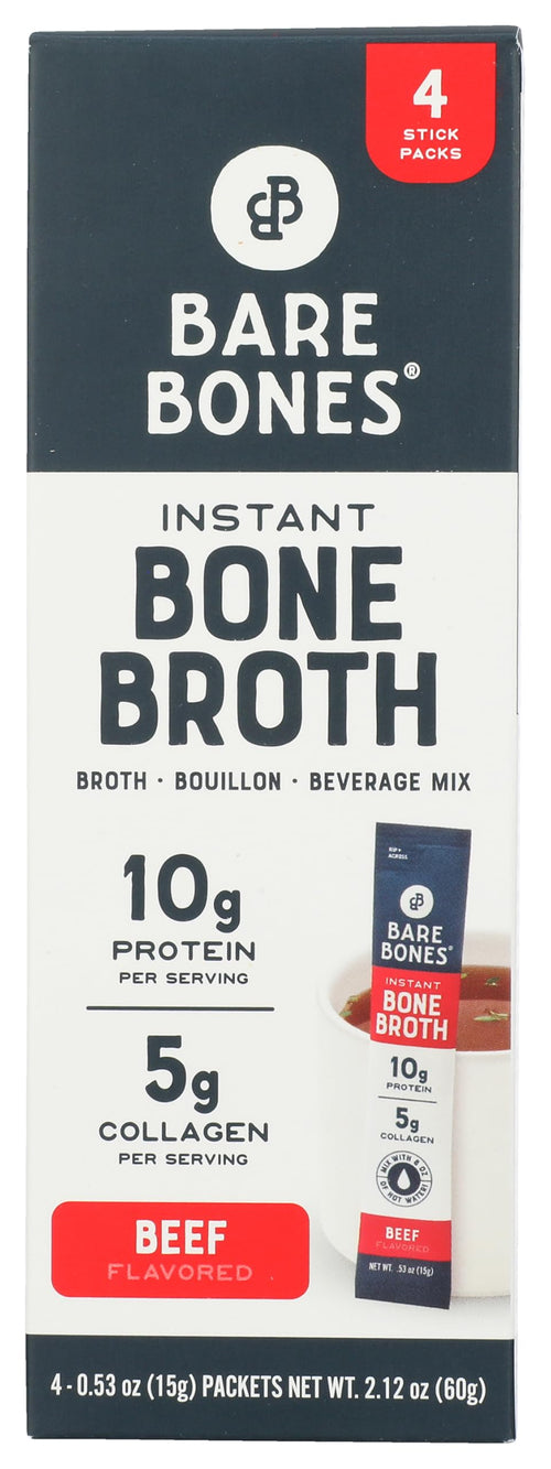 Bare Bones Beef Bone Broth Instant Powdered Mix Packets (Pack of 4)