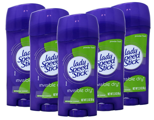 Lady Speed Stick Invisible Dry Antiperspirant Deodorant, Powder Fresh, 2.3 oz (Pack of 5)