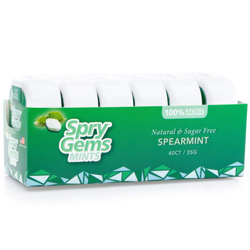 Spry Gems Natural Spearmint Xylitol Mints, Sugar Free, 40 Count (Pack of 6)