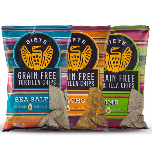 Siete Grain Free Tortilla Chips Sampler, Nacho, Lime and Sea Salt, 5 oz (Pack of 3)