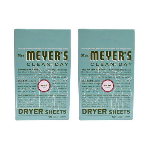 Mrs. Meyer's Clean Day Dryer Sheets, Basil, 80 Count (Pack of 2)