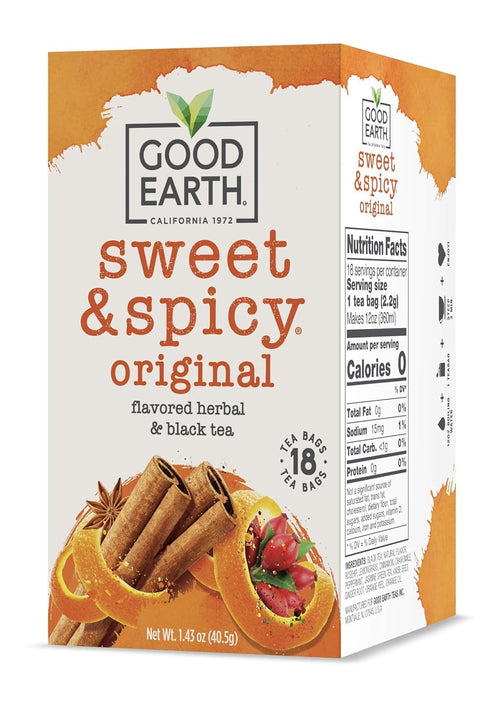 Good Earth Sweet & Spicy Herbal and Black Tea, 18 Tea Bags