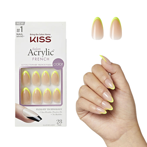 KISS Salon Acrylic Press-On Nails, Hype, Light Neon Yellow, Medium Almond