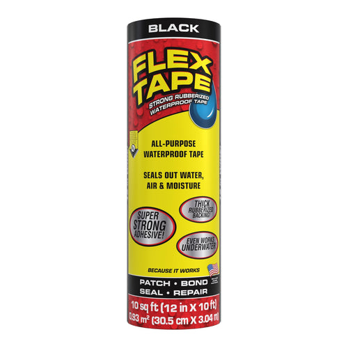 Flex Tape Strong Rubberized Waterproof Tape, Black, 12 in x 10 ft