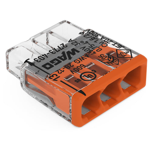 WAGO 2773-403 Wall-Nuts PUSHWIRE Splicing Connector, 3-Conductor, Orange (Bag of 10)