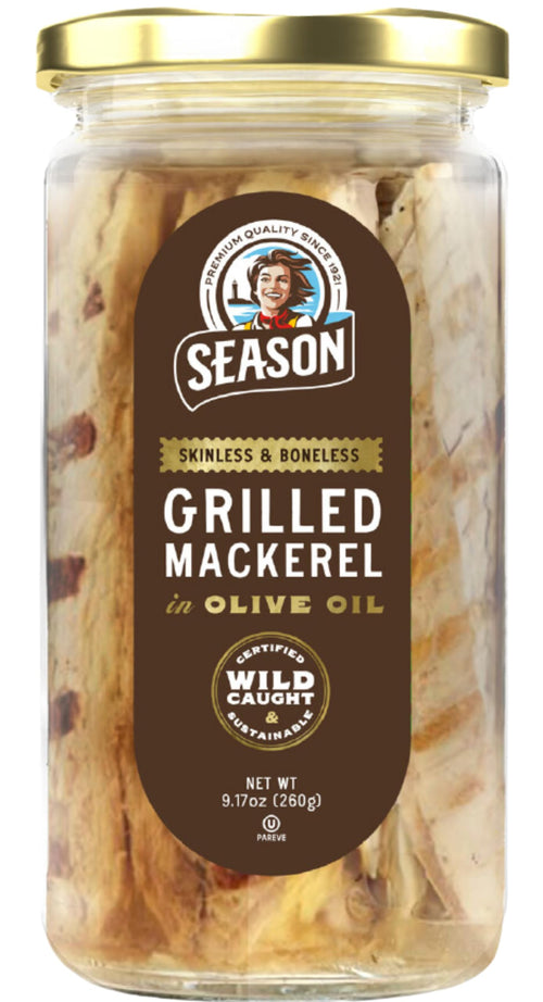 Season Grilled Mackerel in Olive Oil, 9.17 oz Glass Jar