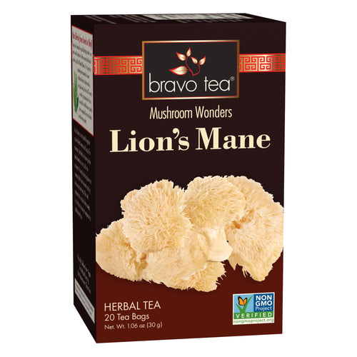 Bravo Tea Lion's Mane Mushroom Herbal Tea, Caffeine Free, 20 Tea Bags