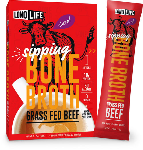 LonoLife Beef Bone Broth Powder Mix, 4 Stick Packs