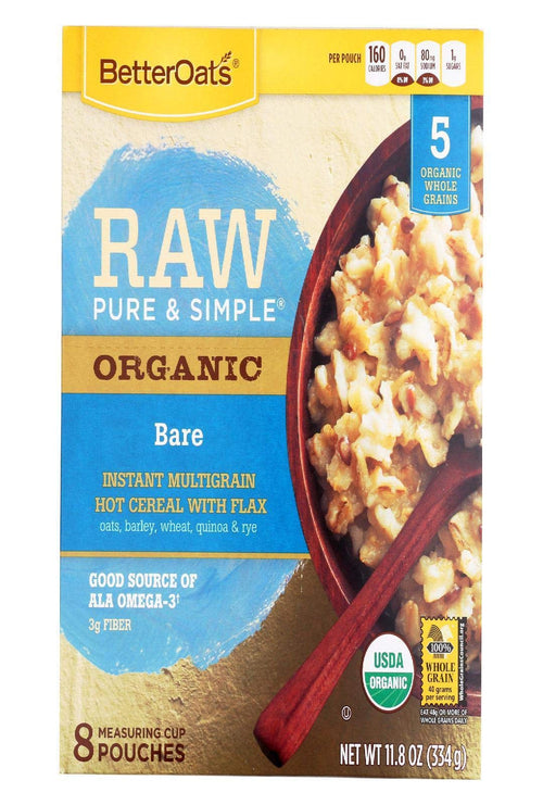 Better Oats Organic Raw Pure and Simple Instant Multigrain Hot Cereal with Flax, 11.8 oz