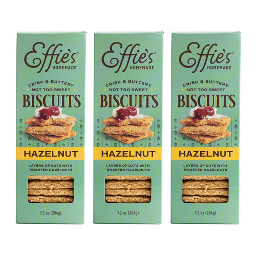 Effie's Homemade Hazelnut Biscuits, Oatcake Crackers (Pack of 3)
