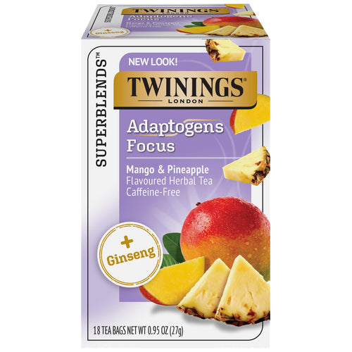 Twinings Focus Tea, Mango & Pineapple Hibiscus with Ginseng Root, 18 Count