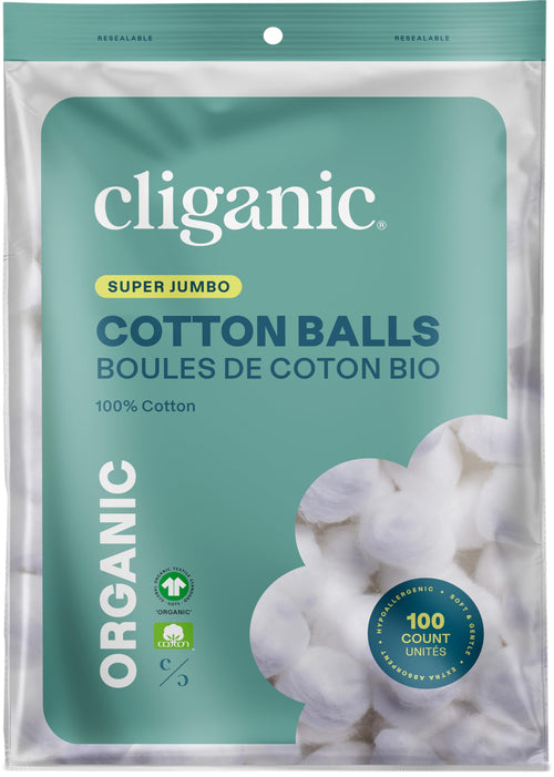 Cliganic Organic Jumbo Cotton Balls, 100 Count