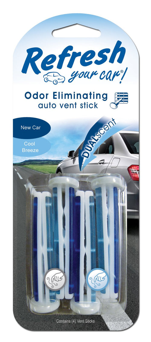 Refresh Your Car Dual Scent Vent Stick Air Fresheners, New Car and Cool Breeze, Set of 4