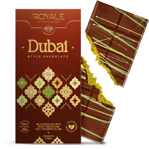 Royale Chocolatier Large Dubai Chocolate Bar with Pistachio and Knafeh, 200 g