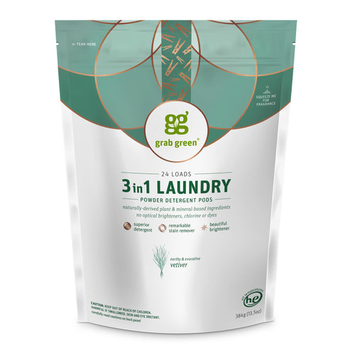 Grab Green Natural 3-in-1 Laundry Detergent Pods, Vetiver, 24 Loads
