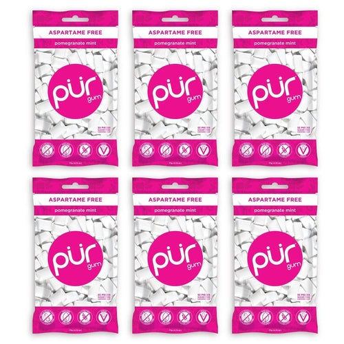 PUR 100% Xylitol Chewing Gum, Pomegranate Mint, 55 Pieces (Pack of 6)