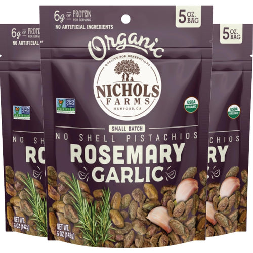 Nichols Farms Organic Roasted Pistachios with Sea Salt, No Shell, 6 oz (Pack of 3)