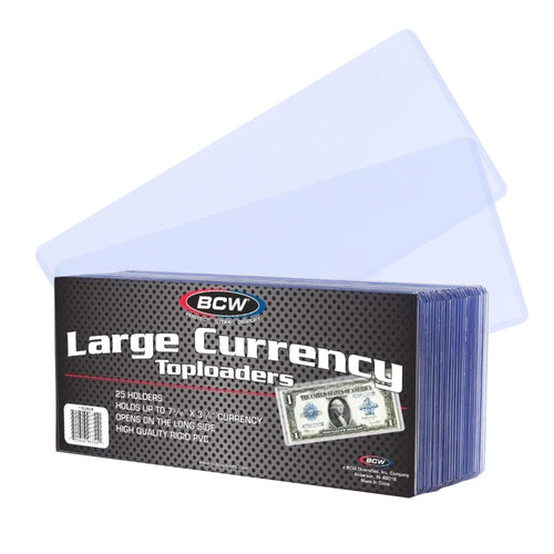 BCW Large Bill Currency Topload Holders for U.S. Notes, Clear, 25 Count