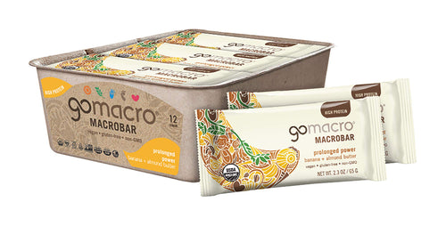 GoMacro MacroBar Organic Vegan Protein Bar, Banana + Almond Butter, 1.9 oz (Pack of 12)