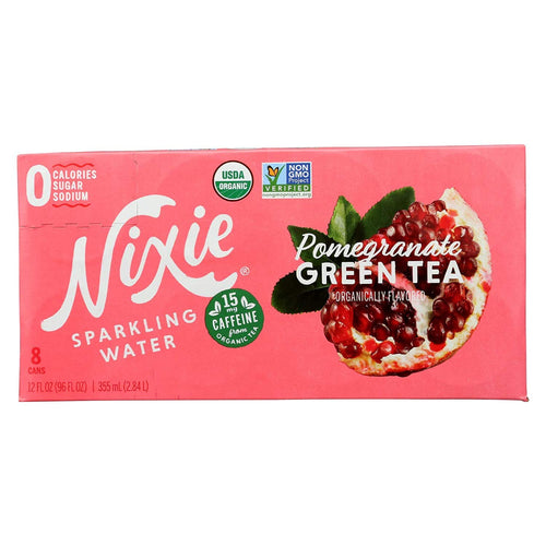 Nixie Organic Sparkling Water, Green Tea Pomegranate, 12 fl oz (Pack of 8)