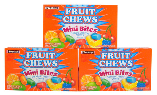 Fruit Chews Mini Bites Candy Coated Chews, Movie Theater Box, 3.5 oz (Pack of 3)