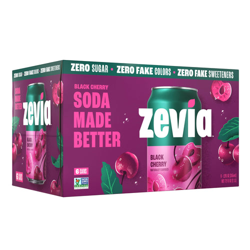 Zevia All Natural Soda, Black Cherry Zero, 12 fl oz (Pack of 6)