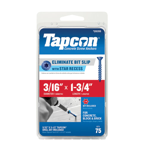 Tapcon Blue Climaseal Star Head Concrete Anchors, 3/16 x 1-3/4 in, 75 Count