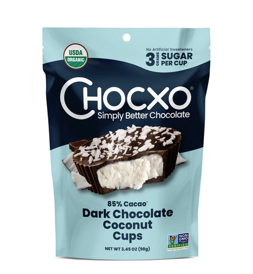 Chocxo Organic Dark Chocolate Coconut Cups, 85%, 3.45 oz