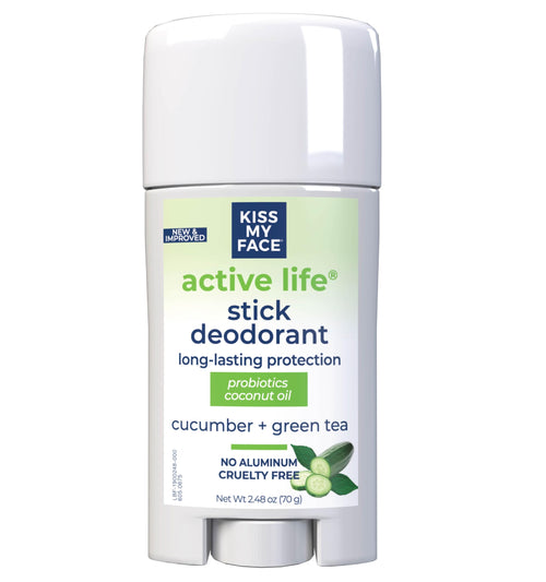 Kiss My Face Active Life Cucumber Green Tea Deodorant, 2.48 oz Stick