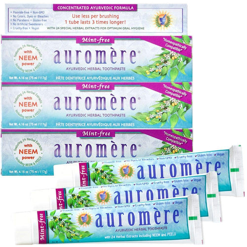 Auromere Ayurvedic Herbal Neem & Clove Toothpaste, Mint-Free (Pack of 3)