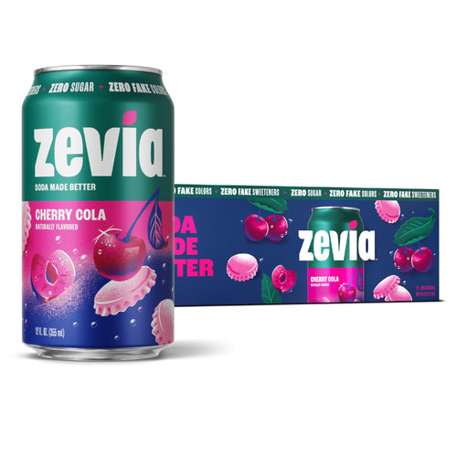 Zevia Zero Sugar Cherry Cola Soda, 12 oz Cans (Pack of 12)