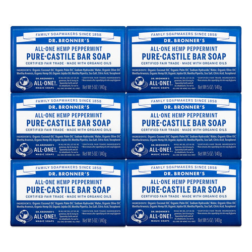 Dr. Bronner's Pure-Castile Bar Soap, Peppermint, 5 oz (Pack of 6)