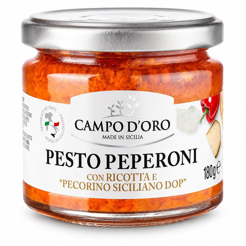 Campo d'Oro Sicilian Pepper Pesto with Ricotta and Pecorino, 6.35 oz