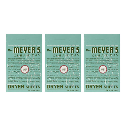 Mrs. Meyer's Clean Day Dryer Sheets, Basil, 80 Count (Pack of 3)