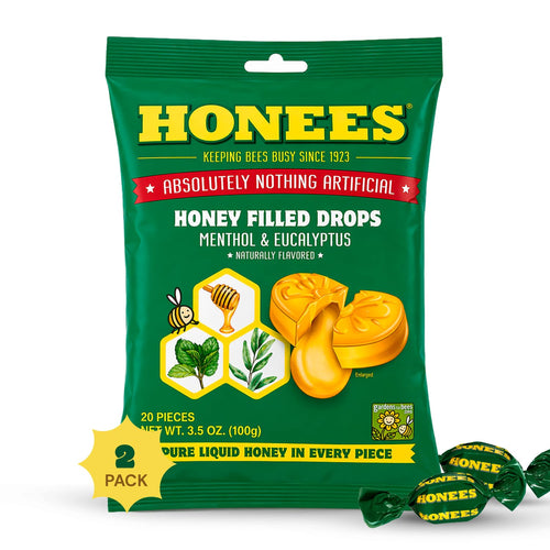 Honees Filled Menthol Cough Drops, Honey, Menthol and Eucalyptus (Pack of 2)