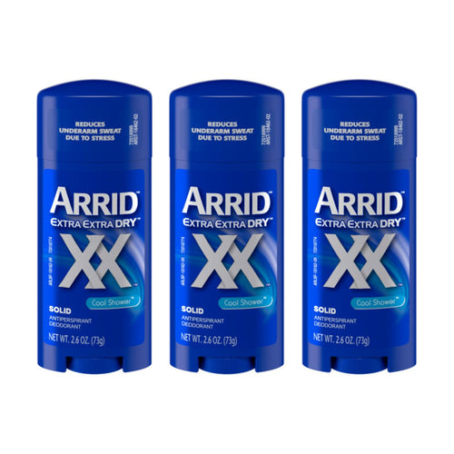 Arrid XX Extra Extra Dry Solid Antiperspirant Deodorant, Cool Shower, 2.6 oz (Pack of 3)